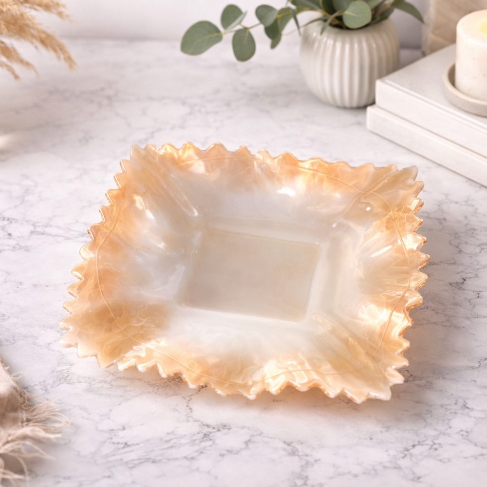 Vintage Indiana Glass Lusterware Dish Sawtooth Edge Candy Trinket Treat Dish